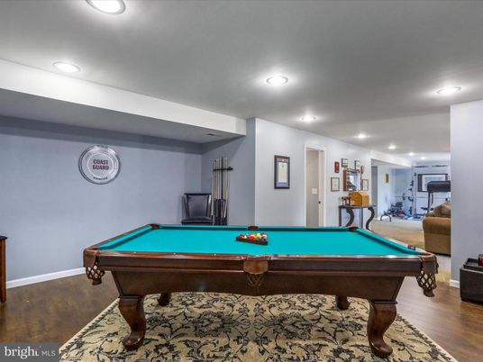 Billiard Table, Game Room, Interior, Recessed Lighting, Wood Texture Flooring
