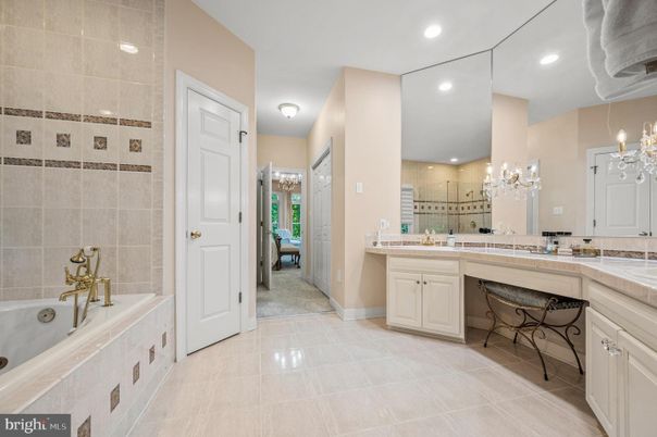 Bathroom, Dual Sink Vanities, Interior, Recessed Lighting, Tile Countertops