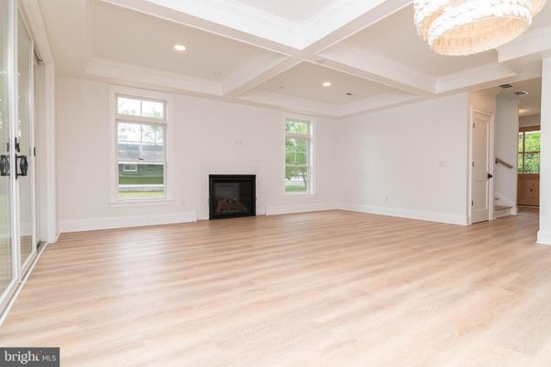 Empty room, Fireplace, Interior, Recessed Lighting, Wood Texture Flooring