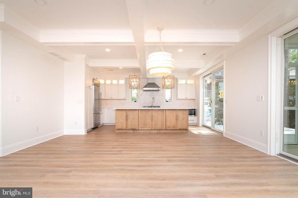 Chandelier, Interior, Kitchen, Recessed Lighting, Wood Texture Flooring
