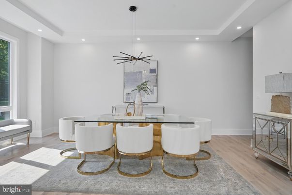 Dining room, Interior, Pendant Lights, Recessed Lighting, Wood Texture Flooring