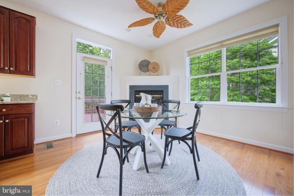 Dining room, Fireplace, Interior, Wood Texture Flooring