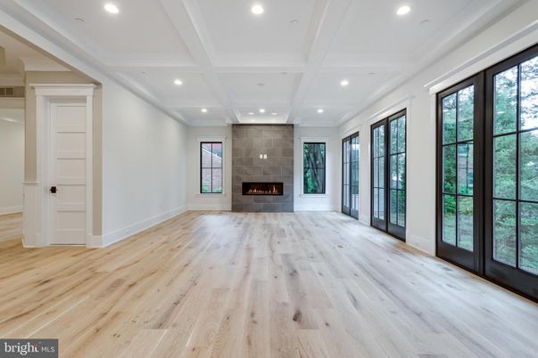 Empty room, Fireplace, Interior, Recessed Lighting, Wood Texture Flooring