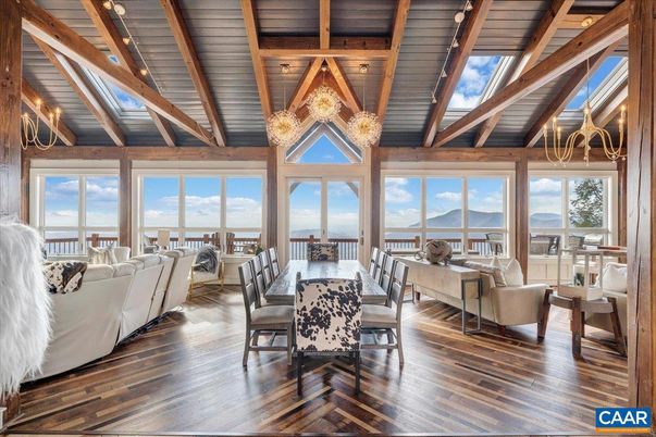 Chandelier, Interior, Living room, Wooden Beams, Wooden Ceilings, Wood Texture Flooring