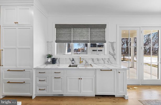 Interior, Kitchen, Marble Walls, Wood Texture Flooring