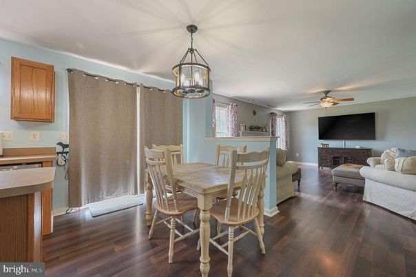 Dining room, Interior, Living room, Pendant Lights, Wood Texture Flooring