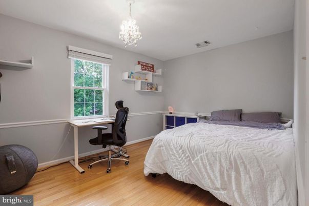 Bedroom, Chandelier, Home Office, Interior, Wood Texture Flooring