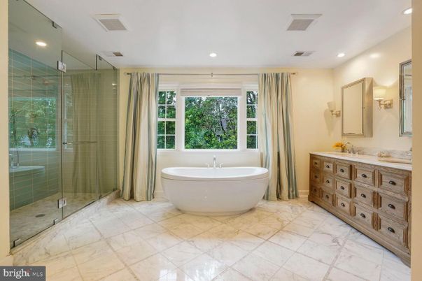 Bathroom, Dual Sink Vanities, Free Standing Baths, Glass Shower, Interior, Marble, Recessed Lighting