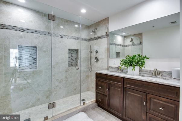 Bathroom, Dual Sink Vanities, Glass Shower, Interior, Recessed Lighting
