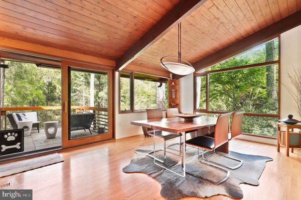 Dining room, Interior, Pendant Lights, Sun Room, Wooden Ceilings, Wood Texture Flooring
