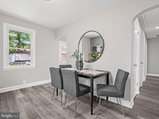 Dining room, Interior, Recessed Lighting, Wood Texture Flooring