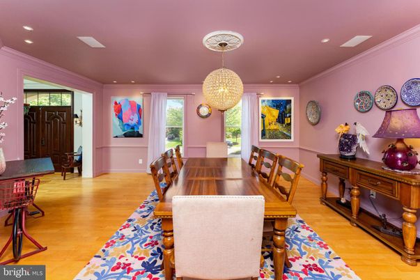 Dining room, Interior, Pendant Lights, Recessed Lighting, Wood Texture Flooring