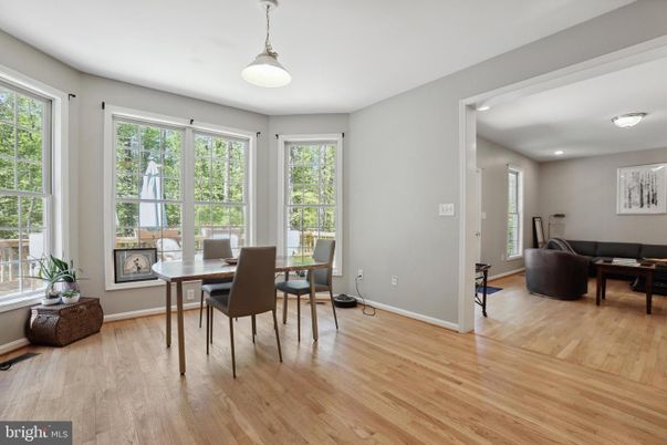 Dining room, Interior, Living room, Pendant Lights, Recessed Lighting, Wood Texture Flooring