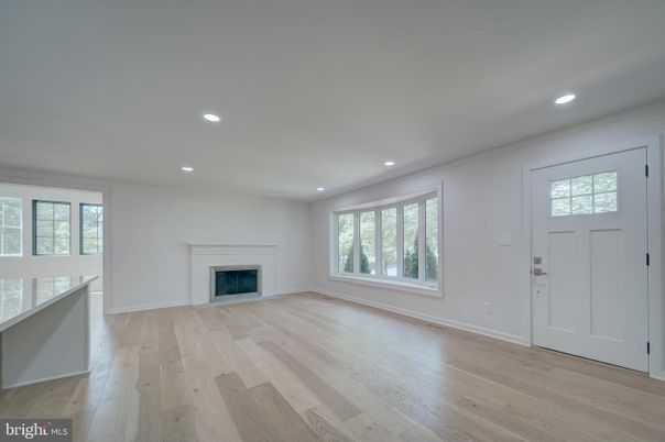 Empty room, Fireplace, Interior, Recessed Lighting, Wood Texture Flooring