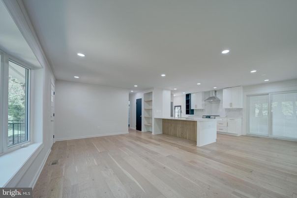 Empty room, Interior, Kitchen, Recessed Lighting, Wood Texture Flooring