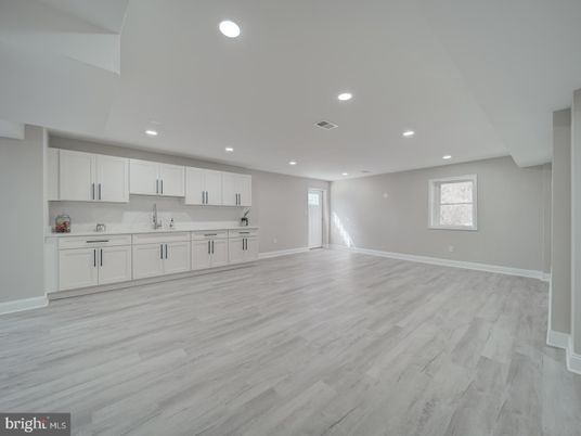 Empty room, Interior, Kitchen, Recessed Lighting, Wood Texture Flooring