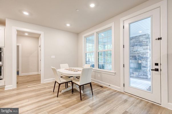 Dining room, Interior, Recessed Lighting, Wood Texture Flooring
