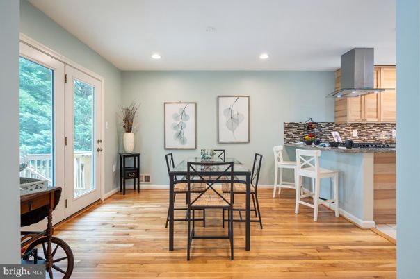 Dining room, Interior, Kitchen, Recessed Lighting, Wood Texture Flooring
