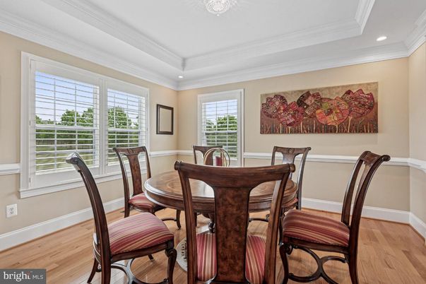 Dining room, Interior, Recessed Lighting, Wood Texture Flooring