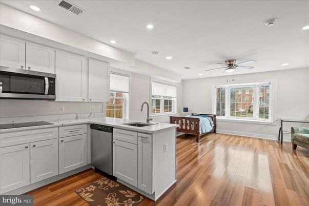 Interior, Kitchen, Recessed Lighting, Wood Texture Flooring