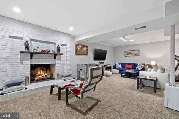 Fireplace, Interior, Living room, Recessed Lighting, Stone Walls