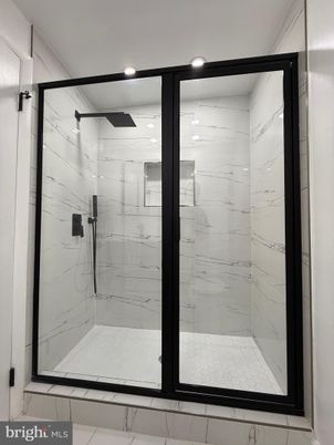 Bathroom, Glass Shower, Interior, Marble Walls, Recessed Lighting