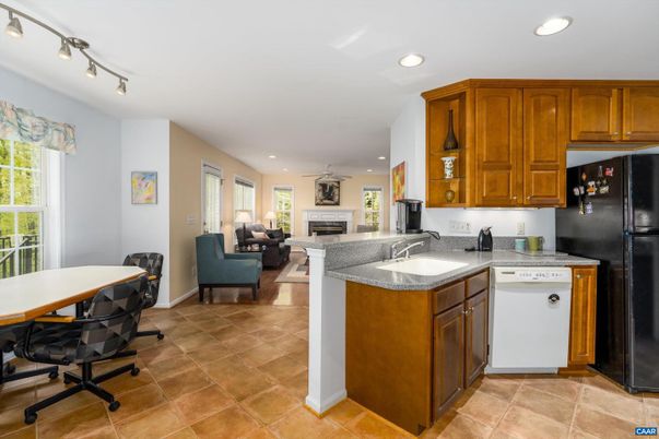 Fireplace, Interior, Kitchen, Living room, Recessed Lighting