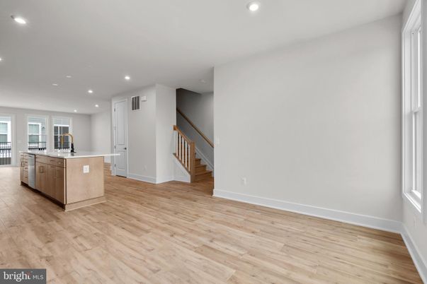 Empty room, Interior, Kitchen, Recessed Lighting, Wood Texture Flooring