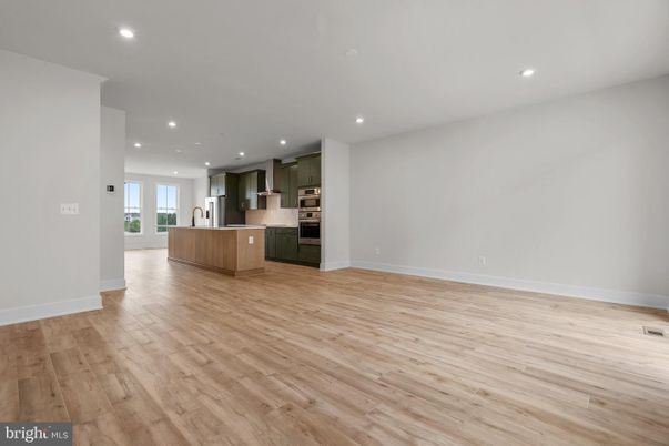 Empty room, Interior, Kitchen, Recessed Lighting, Wood Texture Flooring