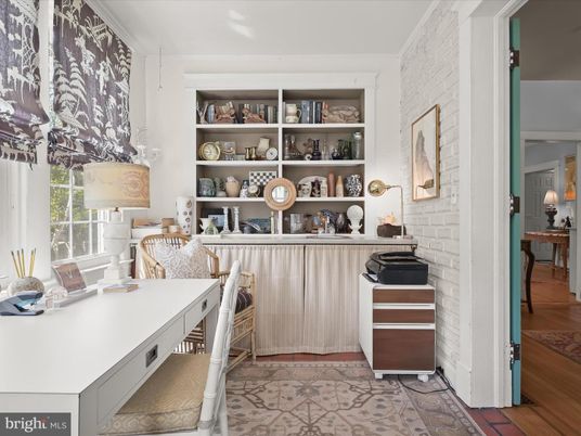 Home Office, Interior, Stone Walls, Wood Texture Flooring