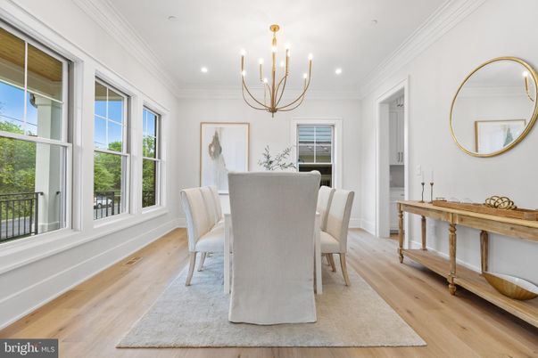 Chandelier, Dining room, Interior, Recessed Lighting, Wood Texture Flooring