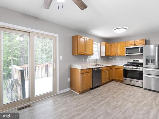 Interior, Kitchen, Stainless Steel Appliances, Wood Texture Flooring