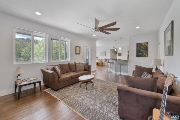 Interior, Kitchen, Living room, Pendant Lights, Recessed Lighting, Wood Texture Flooring