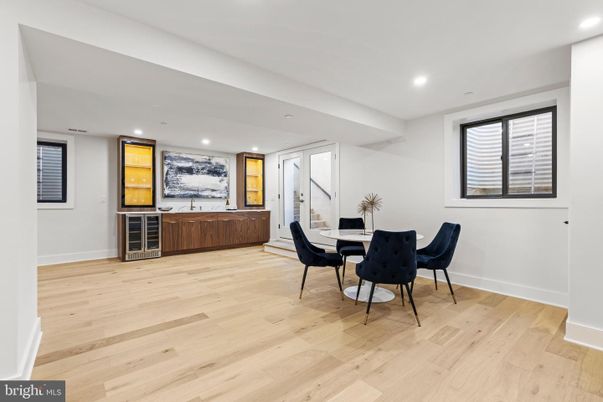 Dining room, Interior, Recessed Lighting, Wood Texture Flooring