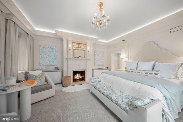 Bedroom, Chandelier, Fireplace, Interior