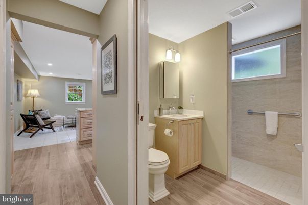 Bathroom, Interior, Recessed Lighting, Wood Texture Flooring