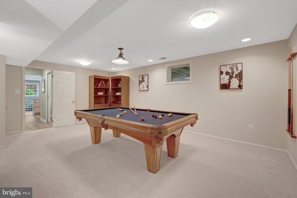 Billiard Table, Game Room, Interior, Recessed Lighting, Wood Texture Flooring