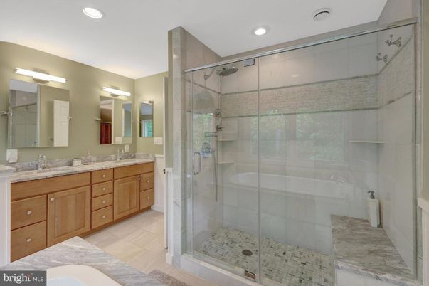Bathroom, Dual Sink Vanities, Glass Shower, Interior, Recessed Lighting