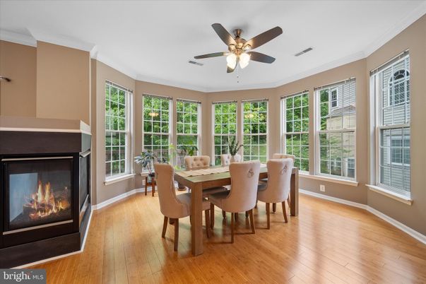 Dining room, Fireplace, Interior, Wood Texture Flooring