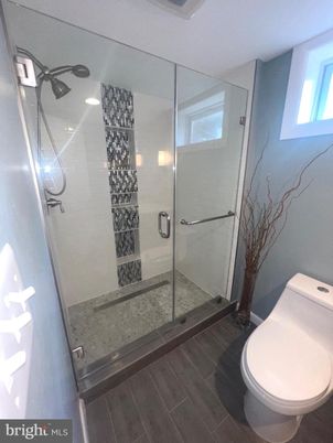 Bathroom, Glass Shower, Interior, Wood Texture Flooring