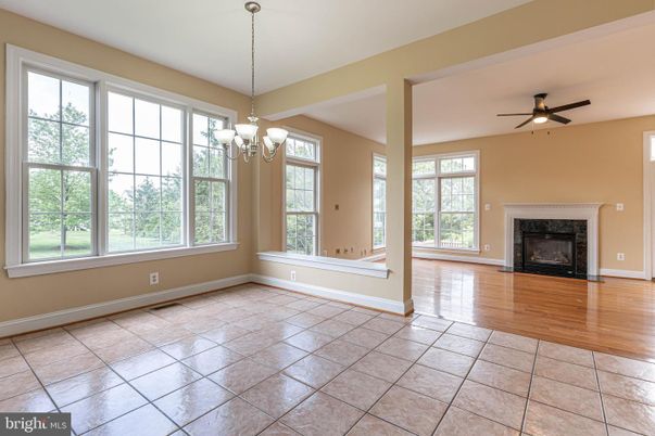Chandelier, Empty room, Fireplace, Interior, Wood Texture Flooring