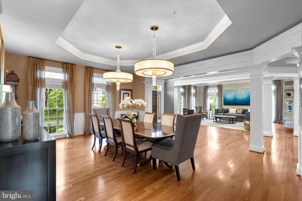 Dining room, Interior, Living room, Pendant Lights, Wood Texture Flooring