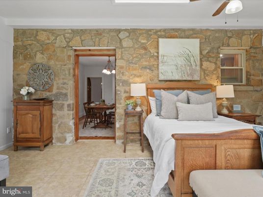 Dining room, Interior, Pendant Lights, Stone Walls