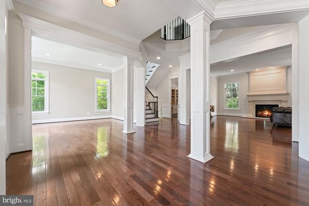Empty room, Fireplace, Interior, Recessed Lighting, Wood Texture Flooring