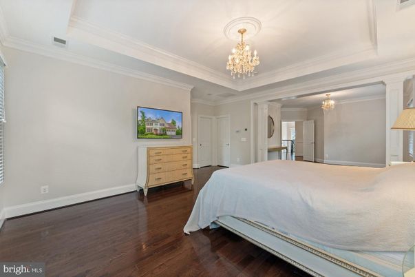 Bedroom, Chandelier, Interior, Wood Texture Flooring