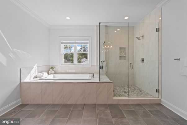 Bathroom, Glass Shower, Interior, Marble Walls, Recessed Lighting