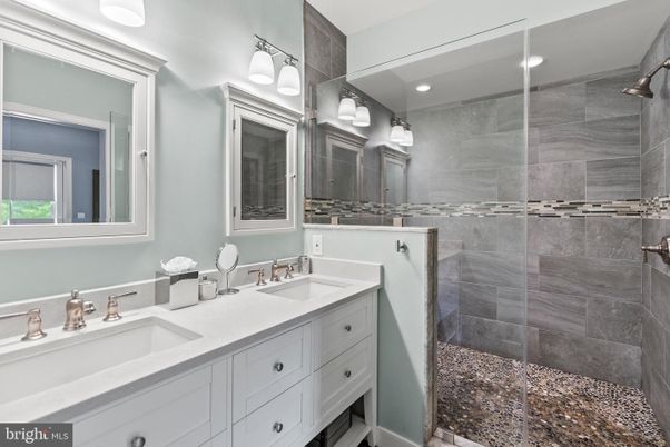 Bathroom, Dual Sink Vanities, Glass Shower, Interior