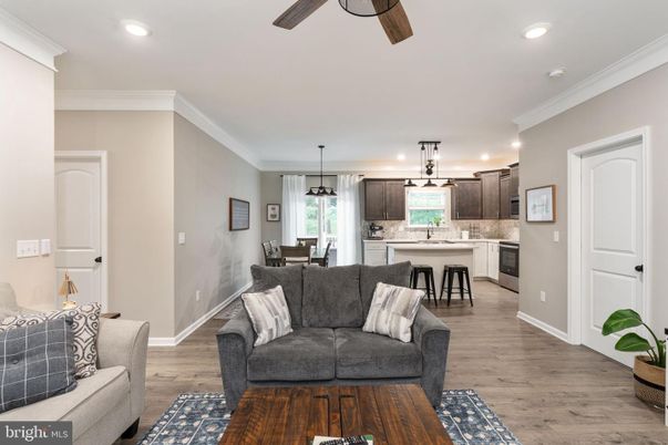 Dining room, Interior, Kitchen, Living room, Pendant Lights, Recessed Lighting, Wood Texture Flooring