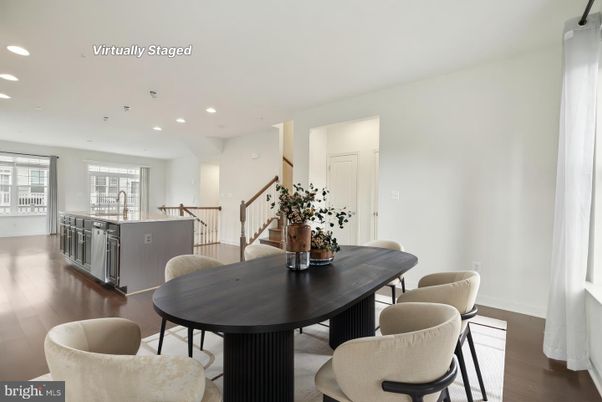 Dining room, Interior, Kitchen, Recessed Lighting, Wood Texture Flooring