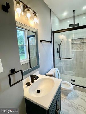 Bathroom, Glass Shower, Interior, Marble, Recessed Lighting